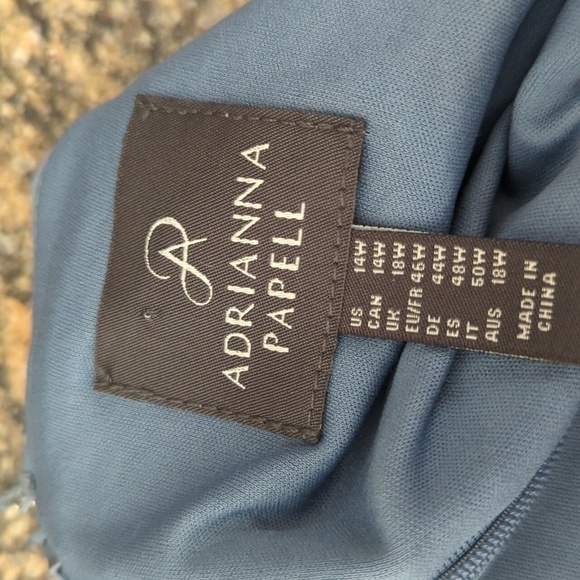 Adrianna Papell Blue Knit V Wrap Top Side Ruffle Slit Maxi Formal Dress NWT - Picture 8 of 9